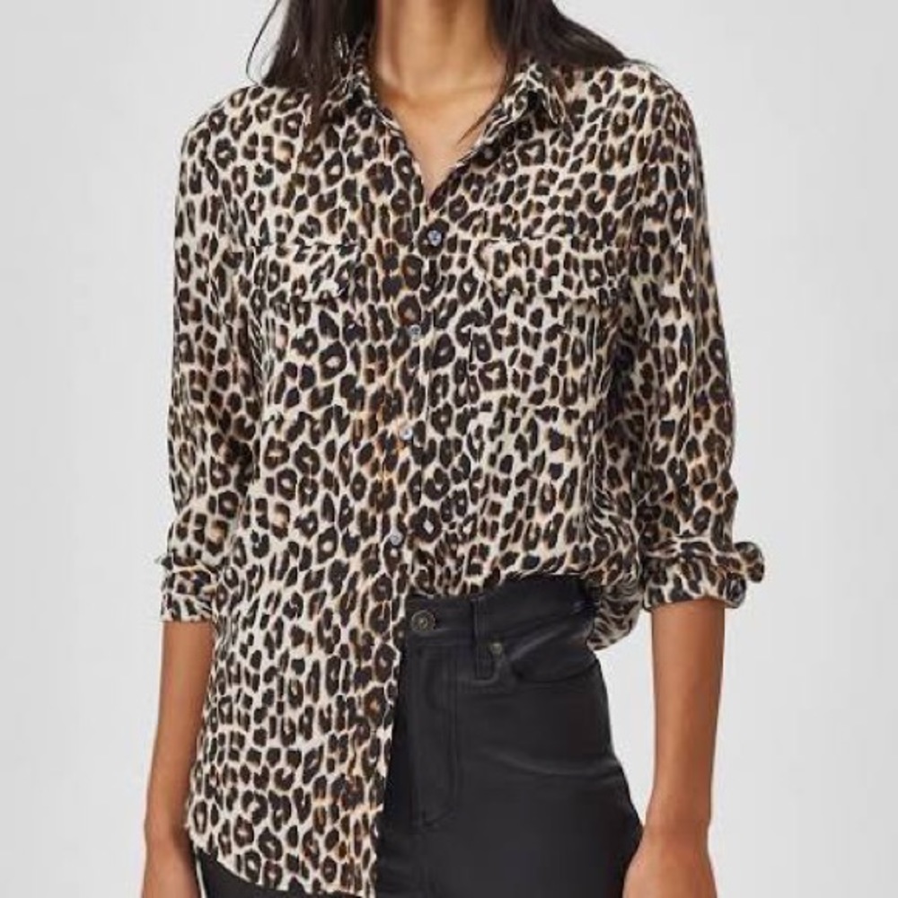 Equipment Slim Signature Silk Leopard Print Button-Up Blouse Small